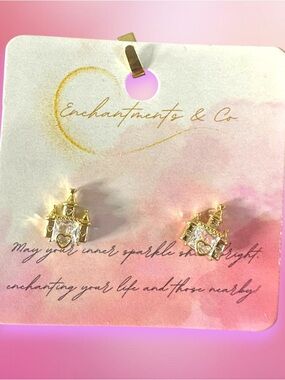 Cinderellas Gold Castle Heart Stud Earrings